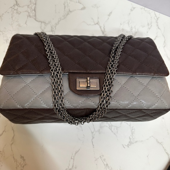 💎Authentic CHANEL Sold
Bi-Color Brown/Grey Leather  QuiltedClassicFlap - Picture 3 of 16